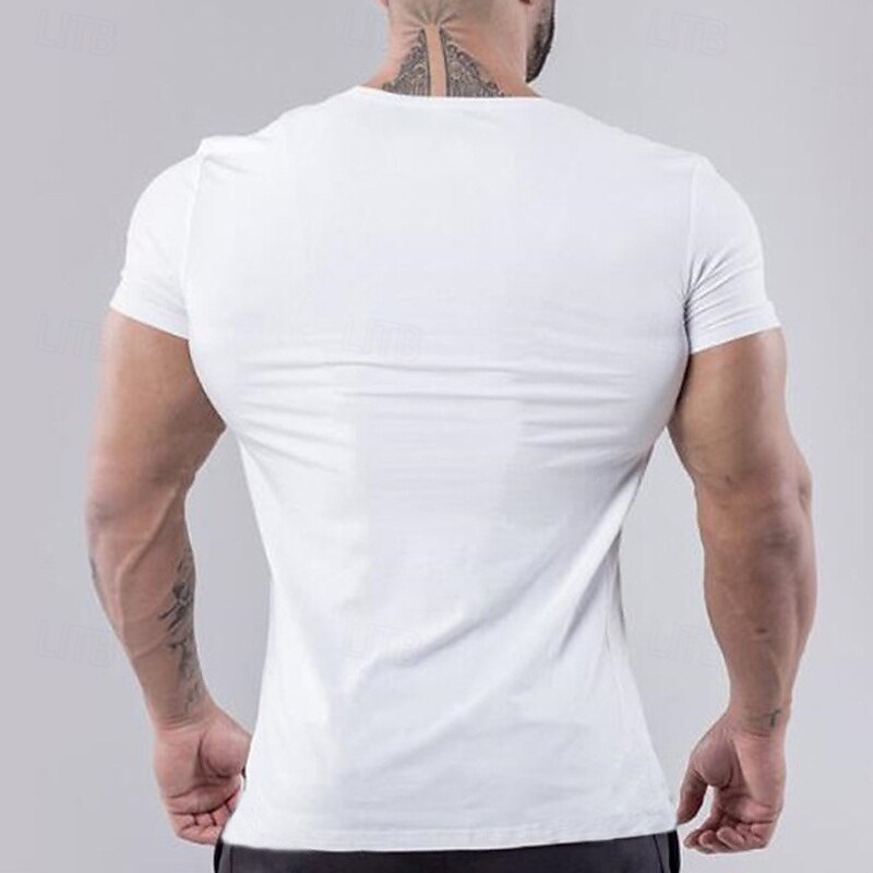 Men's Short Sleeve V Neck Summer Solid Colored Outdoor Casual Athleisure Dark Gray Black White Top Tee for Men2