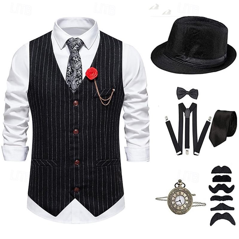 Retro Vintage Roaring 20s 1920s Hat Outfits Vest The Great Gatsby Gentleman Fashion Fancy Dress Men's Christmas Halloween Carnival Prom Bachelorette Party Festival Adults' Cravat Vest More Accessories2