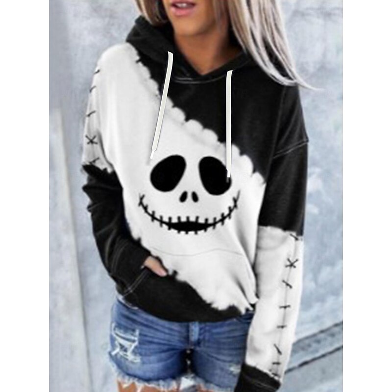 Jack Skellington Ugly Christmas Sweater / Sweatshirt Hoodie Pullover Anime 3D Front Pocket Graphic For Couple's Men's Women's Adults' Halloween Carnival Masquerade 3D Print Party Casual Daily2