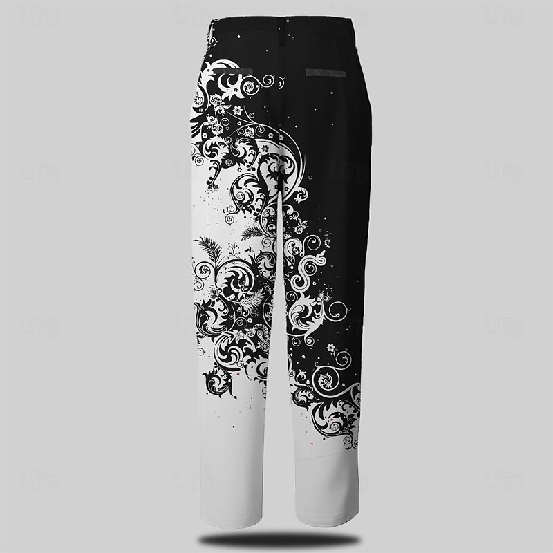 Men's Pattern Dress Pants Mid Waist Business Casual Formal Dailywear Zipper Pocket Summer Spring Fall 3D Print Black2