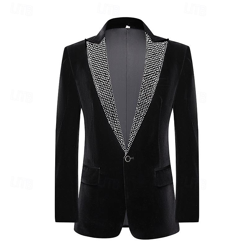 Men's Blazer Jacket Tuxedo Closure collar Party Luxury Sparkle Solid Colored Blazer Black Tailored Fit4