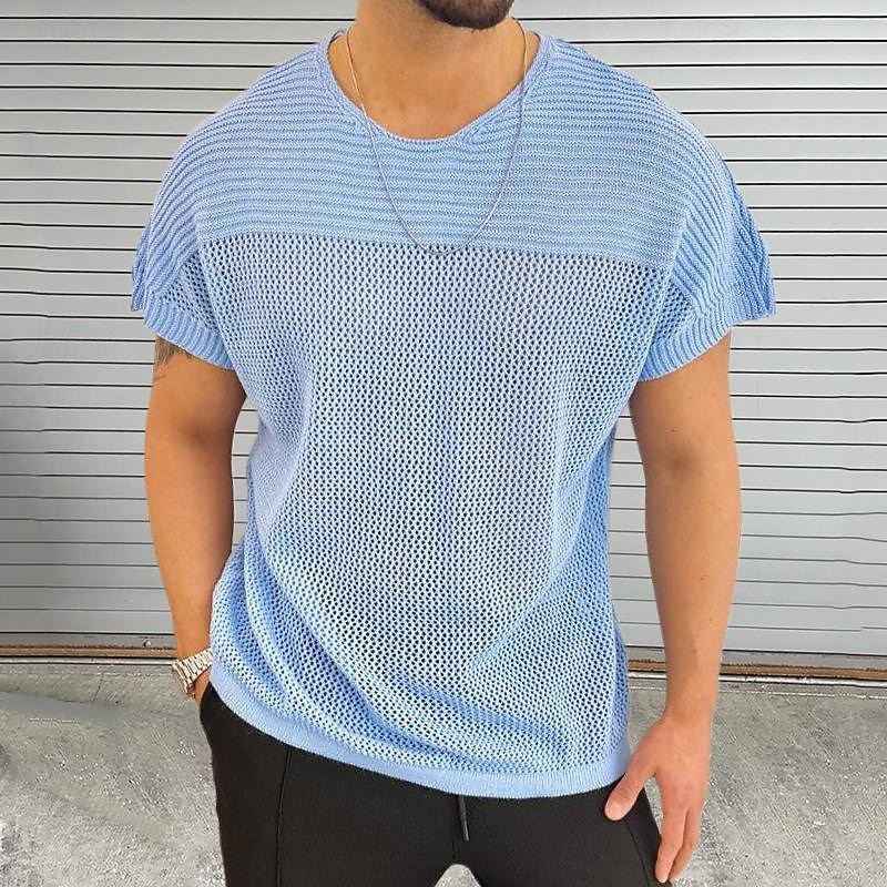 Men's T Shirt Tee Short Sleeve Shirt Knit Tee Short Sleeve Crew Neck Spring & Summer Plain Fashion Designer Basic Vacation Street Going out Black White Blue Top Tee for Men