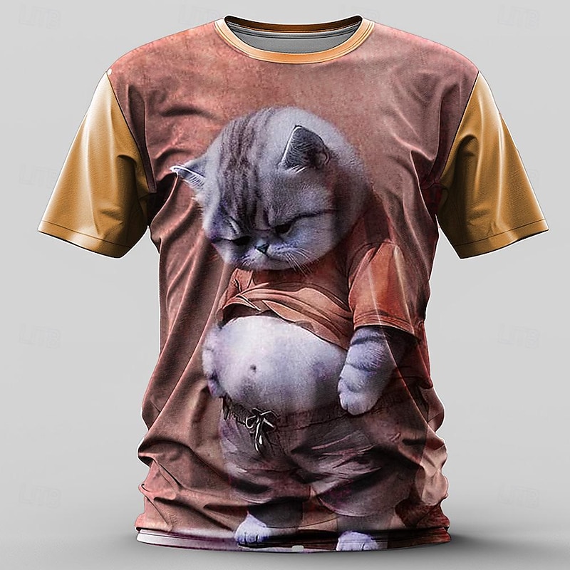 Men's Graphic Hippopotamus T Shirt Short Sleeve T shirt 3D Print Crew Neck Shirt Retro Vintage Casual Street Style Sports Outdoor Holiday Going out Blue Orange Spring & Summer Clothing Apparel S M L4