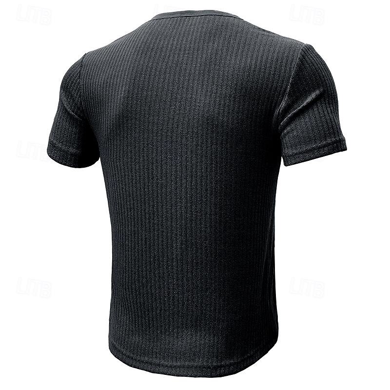 Men's Henley Shirt Muscle Shirt Ribbed Knit tee Tee Top Short Sleeves Plain Fashion Designer Basic Henley Vacation Street Going out Summer Army Green Black White Henley T-Shirt3
