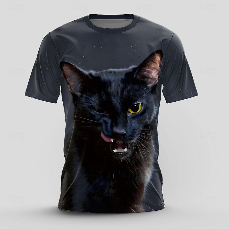 Men's Cat T Shirt Short Sleeve T shirt 3D Print Crew Neck Shirt Retro Vintage Casual Street Style Sports Outdoor Holiday Going out Black Dark Gray Spring & Summer Clothing Apparel S M L XL 2XL 3XL4