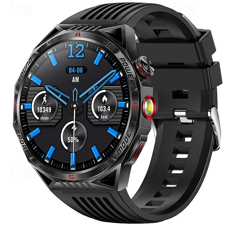 LED Flashlight Smart Watch Men HT28 Outdoor Sports Laser Light Bluetooth Talking Compass Smart Watch with 450mah Large Battery
