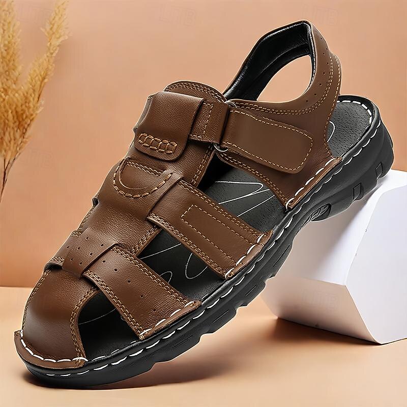 Men's Brown Leather Fisherman Sandals - Comfortable Outdoor Casual Shoes