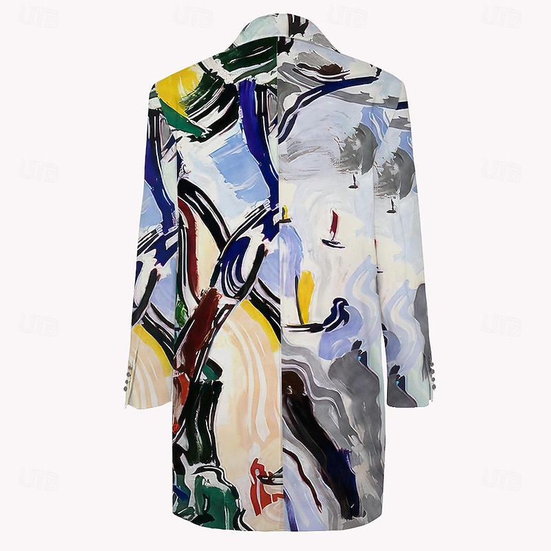 Men's Oil Painting Winter Coat Overcoat Coat With Pockets Casual Vacation Daily Wear Going out Print Front Pocket Fall & Winter Turndown Long Sleeve Gray2