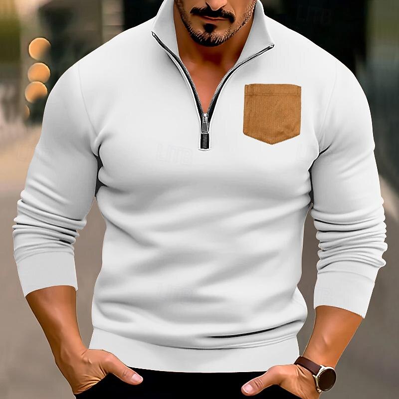 Men's Sweatshirt Quarter Zip Sweatshirt Black White Red Camel Light Grey Half Zip Color Block Pocket Sports & Outdoor Daily Holiday Polyester Streetwear Basic Casual Fall & Winter Clothing Apparel4