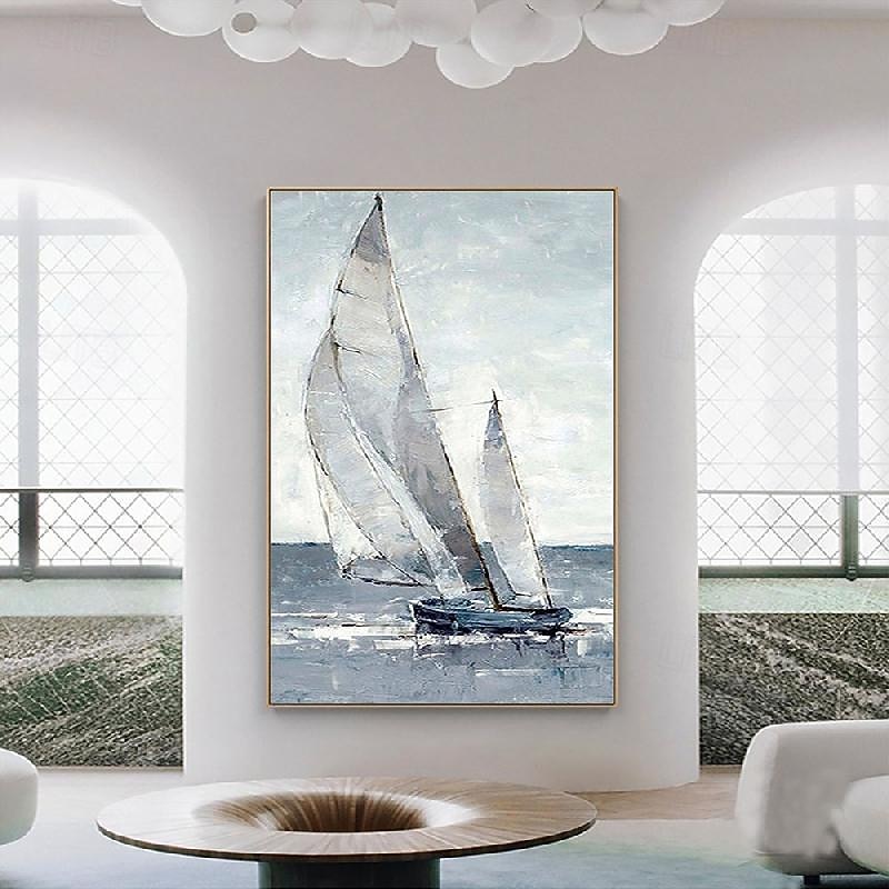 oil painting handmade Abstract Sailboat Canvas Art paintings handmade Nautical Oil Painting on Canvas Large Sailing Ship paintings Wall Art Modern Seascape Painting for Bedroom office decoration