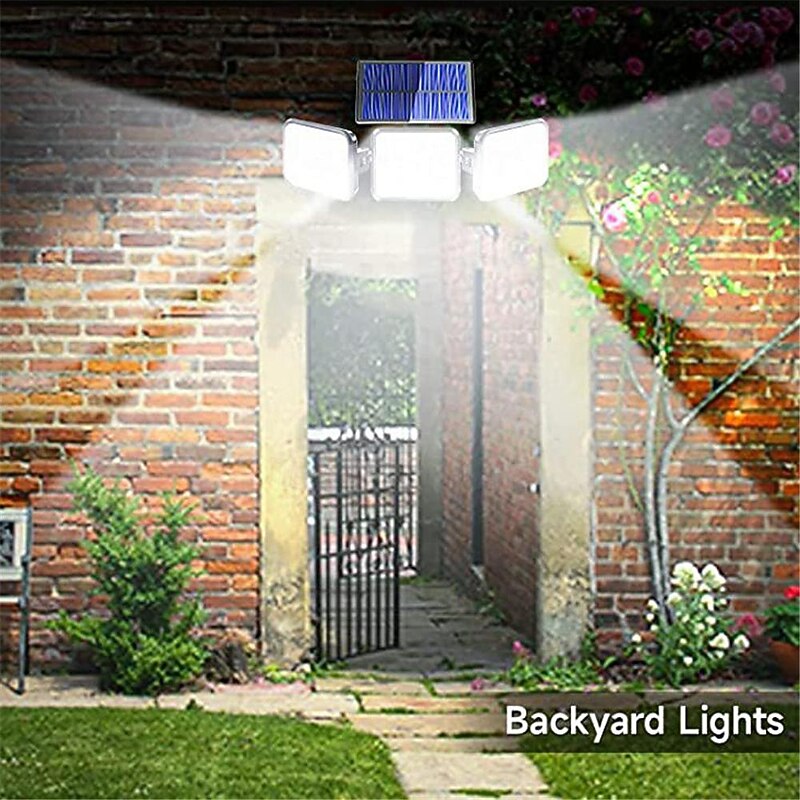 Solar Powered 180LED Outdoor Human Body Infrared Three Head Sensing Outdoor Courtyard Garden Landscape Lighting Wall Lamp Garage Road Light 1PC4