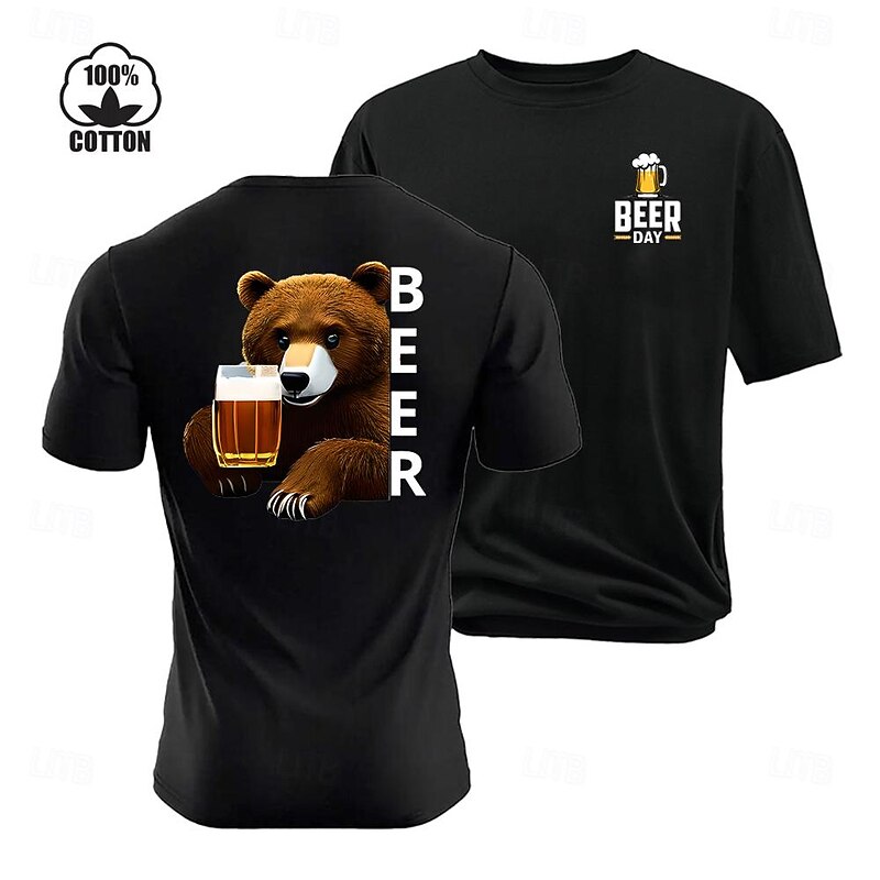Men's Bear Oktoberfest Beer T Shirt Tee Top 100% Cotton Short Sleeve Graphic Shirt Black White Comfortable Tee Street Sports Outdoor Fashion Designer Clothing3