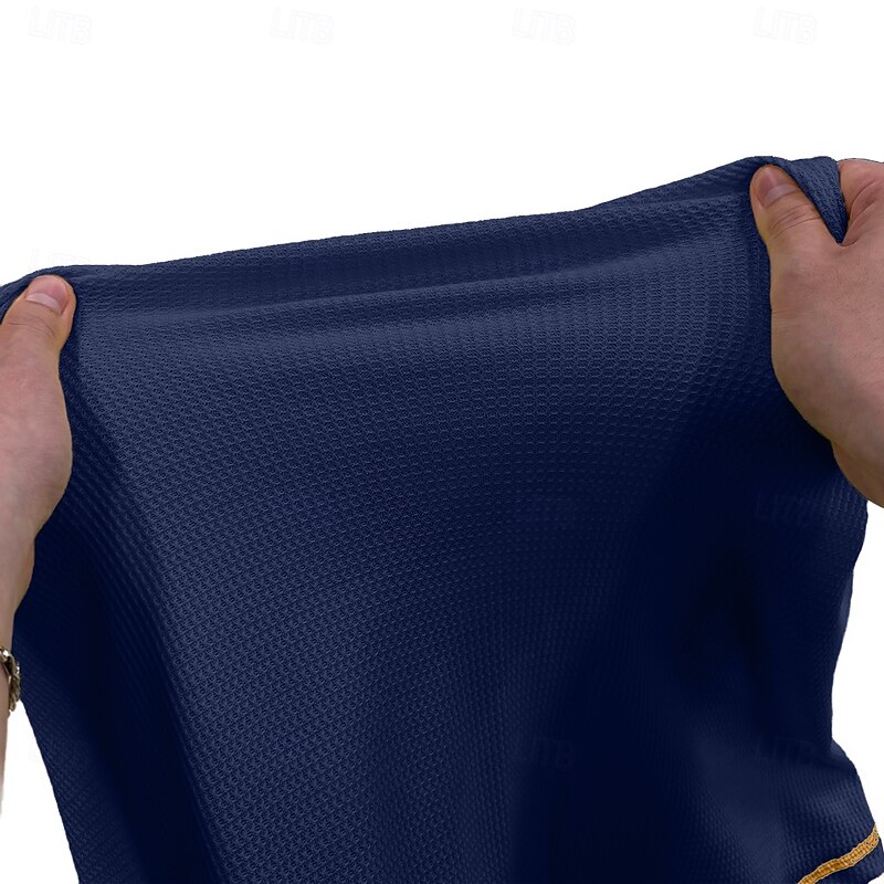 Men's Waffle Henley Shirt Henley Shirt Short Sleeve Shirt Tee Top Short Sleeve V Neck Henley Summer Patchwork Fashion Daily Lace up Drawstring Outdoor Street Causal Black White Navy Blue Top Tee for3