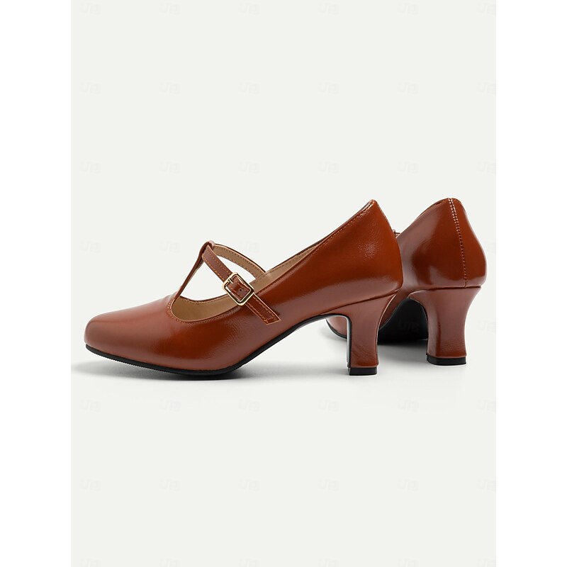 Women's Vintage Gatsby Brown T-Strap Heels with Classic Design-Ideal for Office, Parties, and Formal Events4