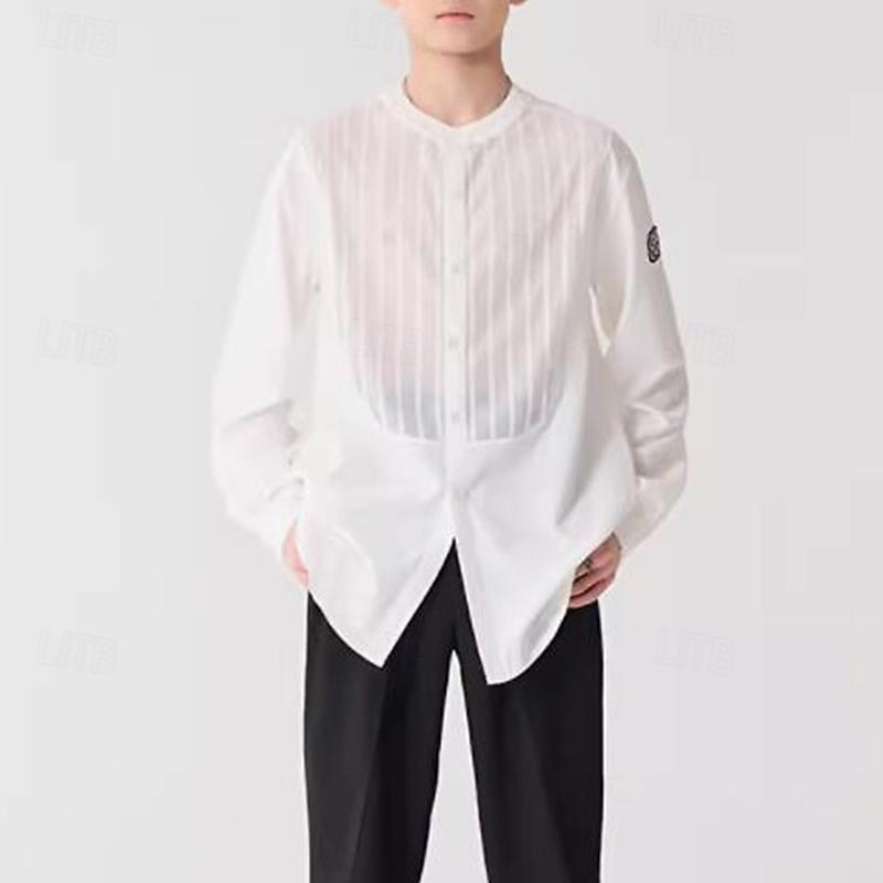 Latin Dance Shirt Splicing Men's Performance Daily Wear Long Sleeve Spandex4