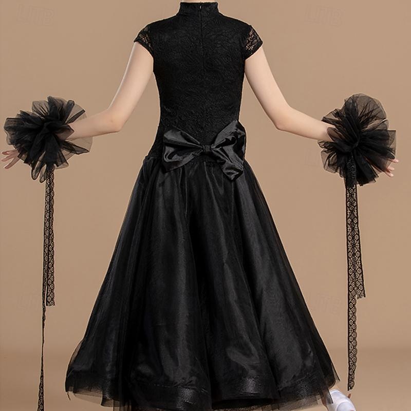 Ballroom Dance Dress Splicing Girls' Performance Training Sleeveless Tulle2