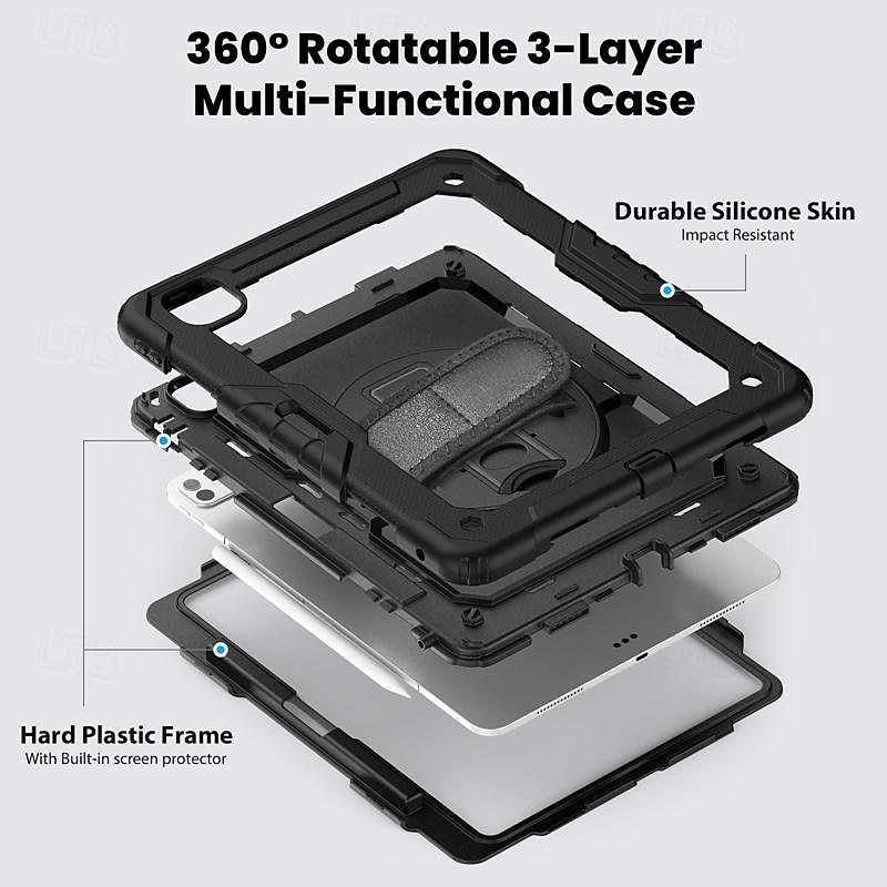 Tablet Case Cover For Apple iPad Air 11"(2024) iPad Air 13"(2024) iPad Pro 11"(2024) iPad Pro 13"(2024) Portable Handle Pencil Holder Armor PC Silicone2