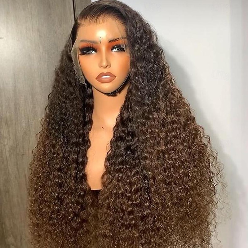 Unprocessed Virgin Hair 13x4 Lace Front Wig Free Part Brazilian Hair Curly Water Wave Multi-color Wig 130% 150% Density with Baby Hair Ombre Hair 100% Virgin Glueless Pre-Plucked For Women Long Human3