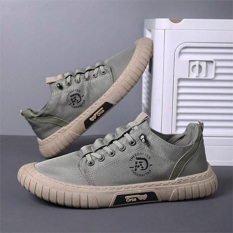 Men's Casual Green Canvas Sneakers - Lightweight Lace-Up Walking Shoes for Everyday Wear