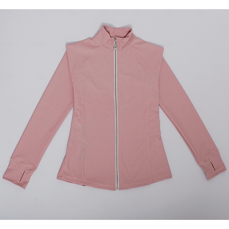 Figure Skating Fleece Jacket Figure Skating Pants Figure Skating Jacket with Pants Women's Girls' Ice Skating Jacket Tights Outfits Pink Purple Patchwork Thumbhole Spandex Stretchy Training Practice3