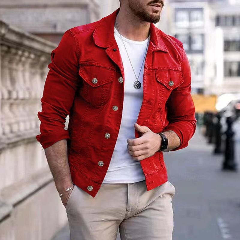 Men's Lightweight Jacket Trucker Jacket Summer Jacket Shirt Jacket Vacation Daily Pocket Spring &  Fall Plain Fashion Classic Lapel Regular Black White Red Navy Blue Blue Jacket2