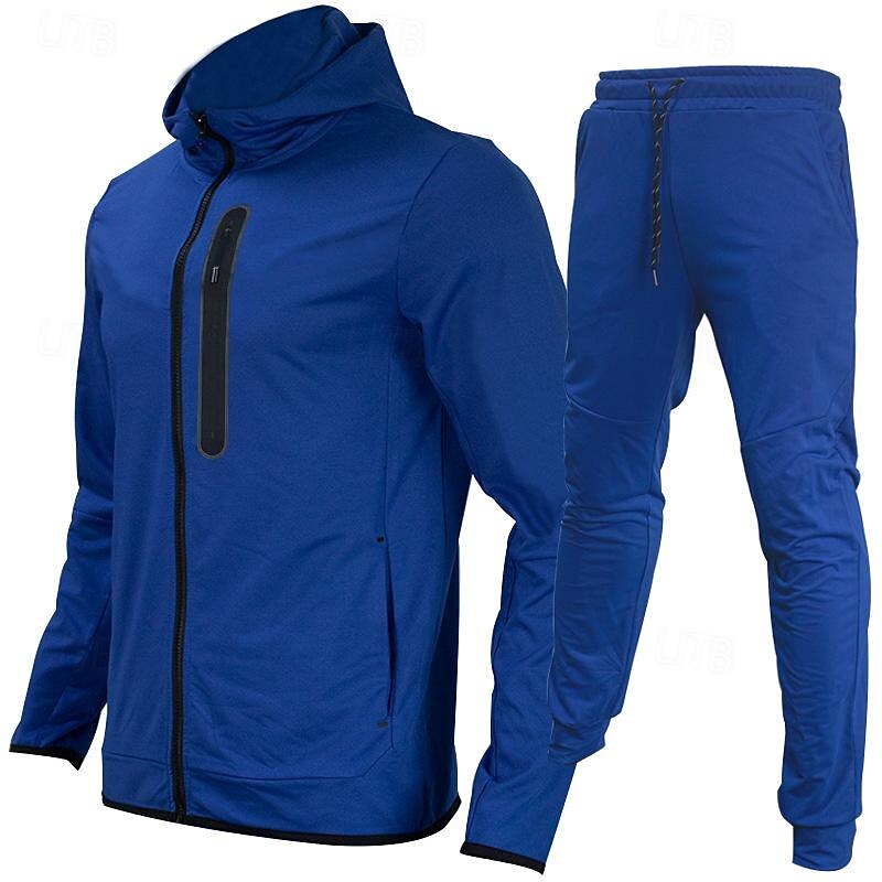 Men's Tracksuit Jogging Suit Drawstring Pocket Color Block Jacket and Sweatpants Athletic Clothing Set Spring Blue and White Red black Gym Workout Jogging Running Soft Breathable Long Sleeve Sport3