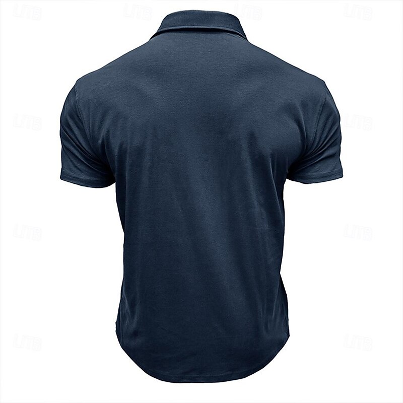 Men's Polo Shirts Golf Shirt Work Casual Lapel Ribbed Polo Collar Short Sleeve Basic Modern Solid Color Patchwork Buttons Spring & Summer Regular Fit Dark Gray Black White Burgundy Royal Blue Blue3
