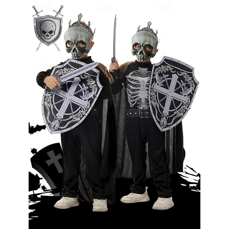 Skull Skeleton Halloween Cosplay Costume Cloak Medieval Horror Kid's Boys' Carnival Masquerade Performance Easy Halloween Costumes Dress Up