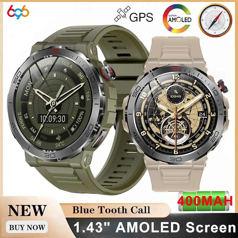 696 MK68 Smart Watch 1.43 inch Smartwatch Fitness Running Watch Bluetooth Pedometer Call Reminder Sleep Tracker Compatible with Android iOS Men Hands-Free Calls Message Reminder IPX-0 47mm Watch Case