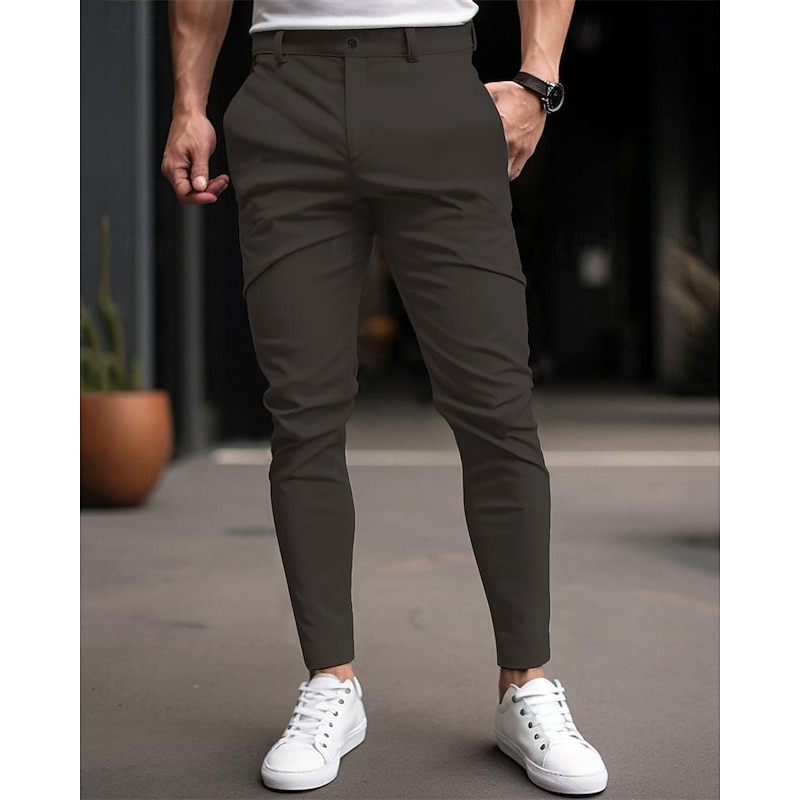 Men's Graduation Trousers Chinos Chino Pants Buttons Pocket Plain Comfort Business Daily Classic Style Black Dark Blue Micro-elastic3