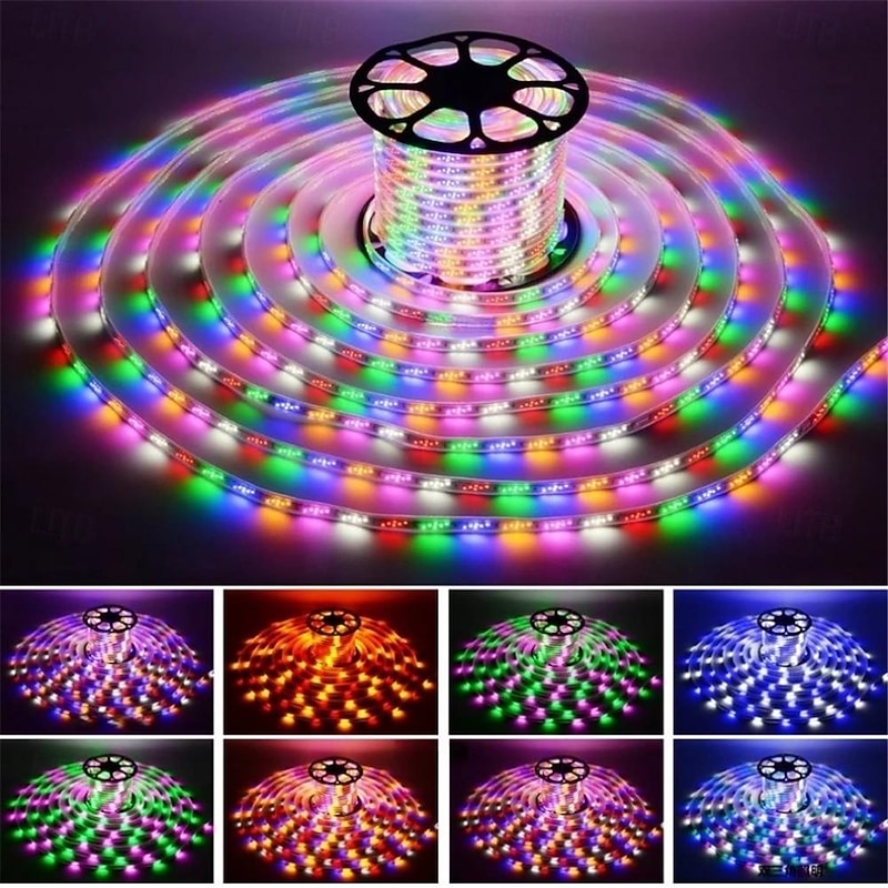LED Strip Rope Light RGB Horse Running Race LED Strip Light Flexible Pixel Waterproof  Flow Chasing Ribbon Tape Outdoor EU Plug Strip Lights AC220V2