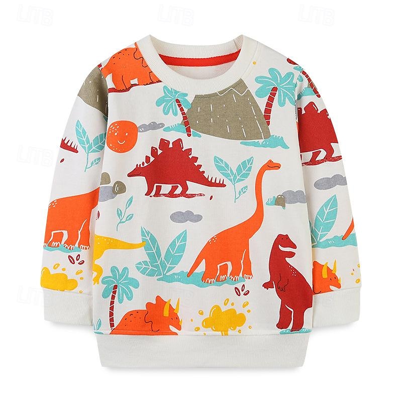 Boys 3D Cartoon Dinosaur Sweatshirt Long Sleeve Spring Fall Fashion Basic Little Kids(4-7ys) 4-7 Years Crew Neck Outdoor Casual Daily Regular Fit