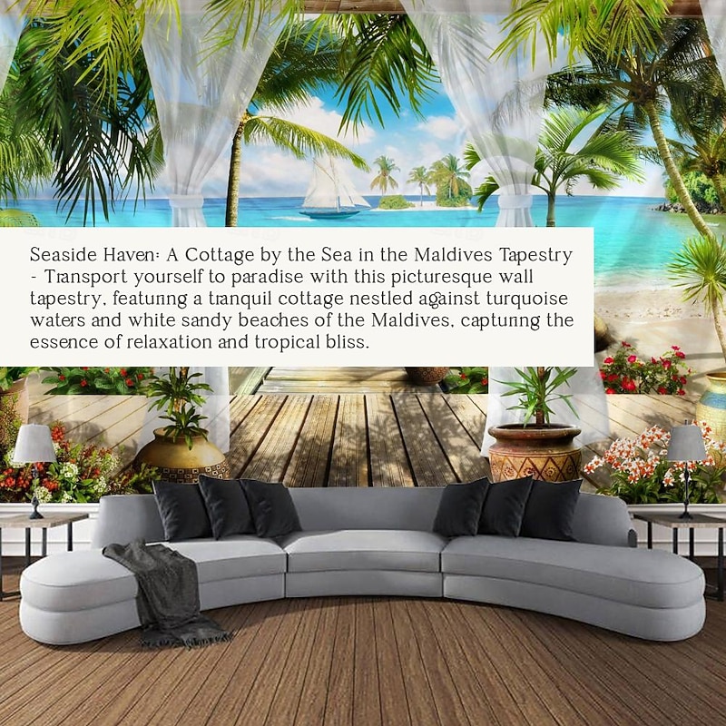 Beach Theme Hanging Tapestry Wall Art Large Tapestry Mural Decor Photograph Backdrop Blanket Curtain Home Bedroom Living Room Decoration2