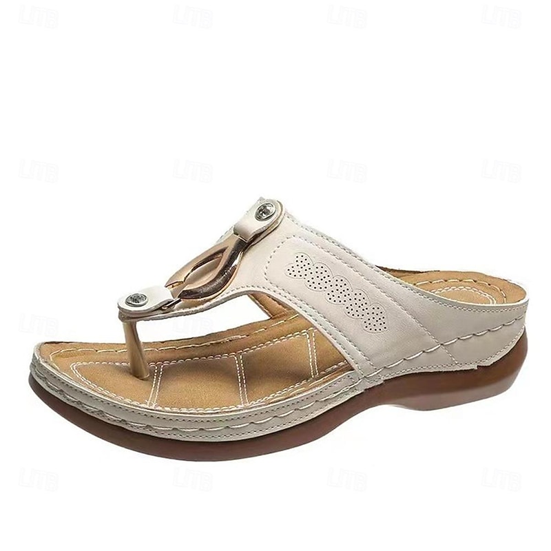 Beige Women's Boho Style Sandals with Gold Embellishments and Comfortable Sole for Casual and Summer Wear3