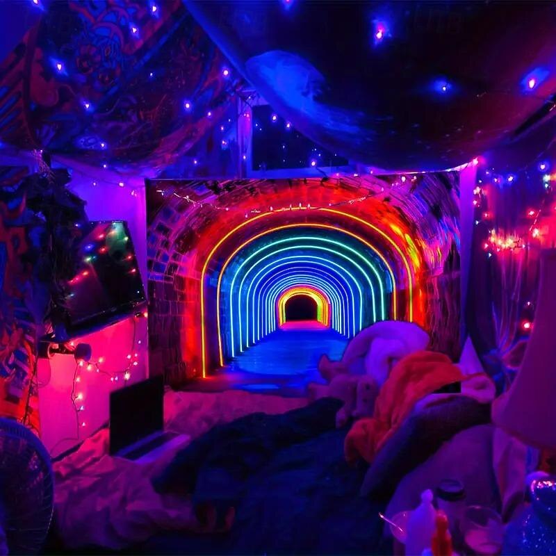 Blacklight Tapestry UV Reactive Glow in the Dark Glow Party Neon Rainbow Arch Psychedelic Trippy Misty Hanging Tapestry Wall Art Mural for Living Room Bedroom3