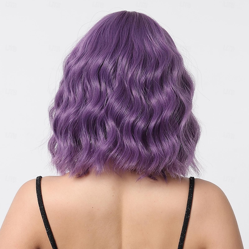 Synthetic Wig Straight kinky Straight Middle Part Layered Haircut Machine Made Wig 22 inch Purple / Blue Synthetic Hair Women's Cosplay Party Fashion Purple Halloween Wigs3