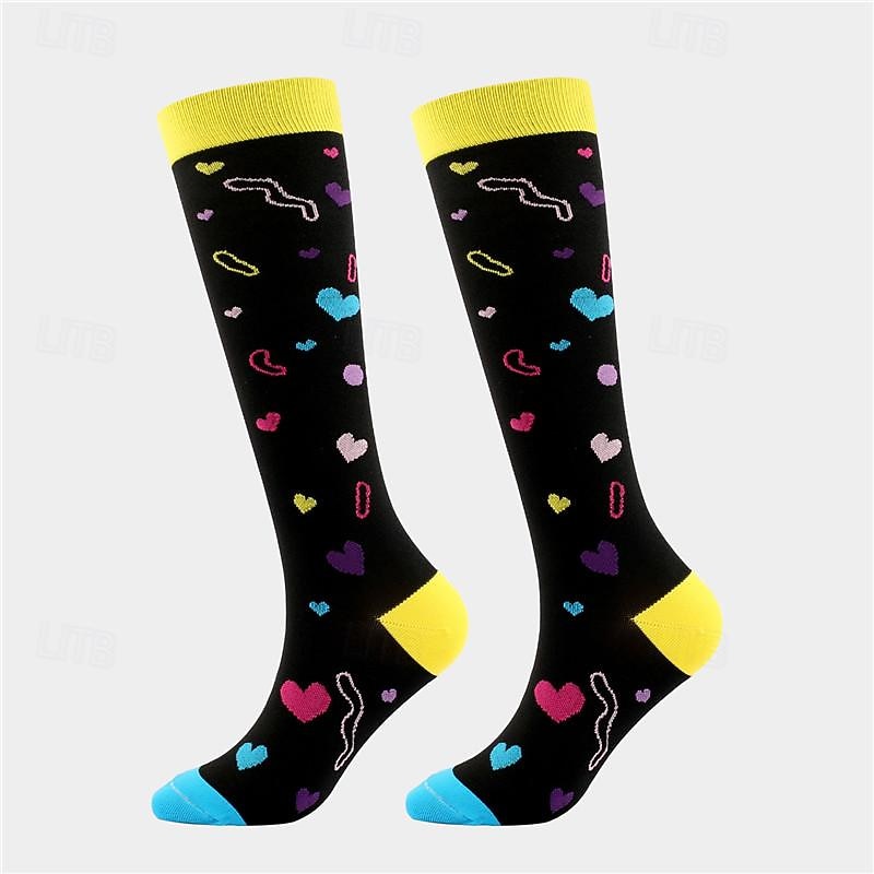 Compression Socks Athletic Sports Socks Running Socks 1 Pair Color Block Women's Tube Socks Breathable Sweat wicking Comfortable Gym Workout Basketball Running Jogging Cycling Sports Heart Multi2