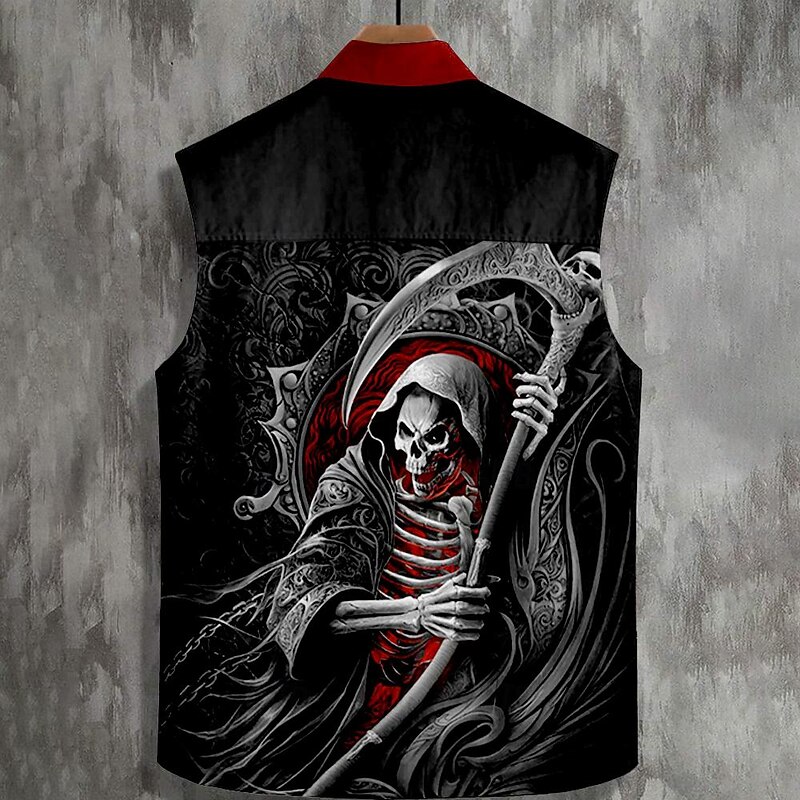 Men's Grim Reaper Halloween Costumes Shirt Western Shirt Sleeveless Western Style Dark Outdoor Work Party / Evening Summer Spring Shirt Collar Black2