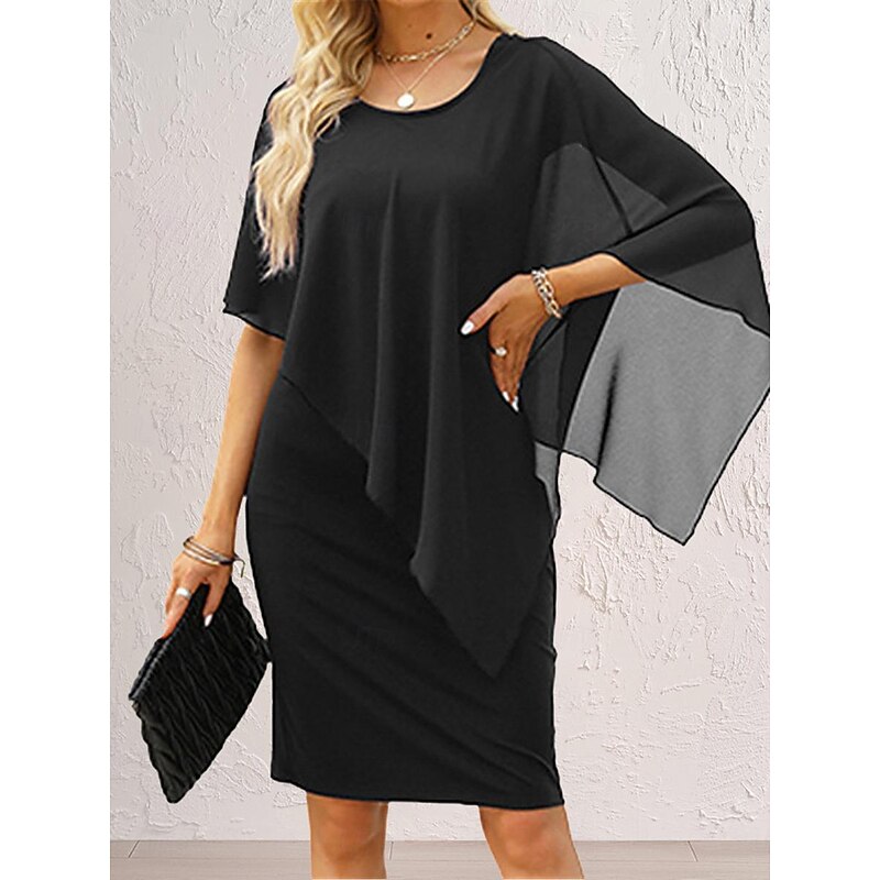 Women's Mini Dress Black Dress Cocktail Dress Chiffon Dress Formal Dress Elegant Formal Party Wedding Guest Work Regular Fit Long Sleeve Crew Neck Black Fall