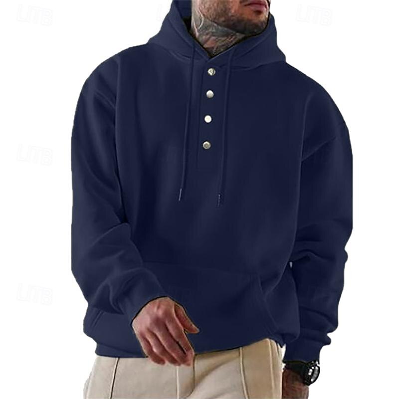 Men's Hoodie Button Up Hoodie Black Navy Blue Blue Gray Hooded Plain Pocket Drawstring Sports & Outdoor Daily Holiday Streetwear Basic Casual Spring &  Fall Clothing Apparel Hoodies Sweatshirts4