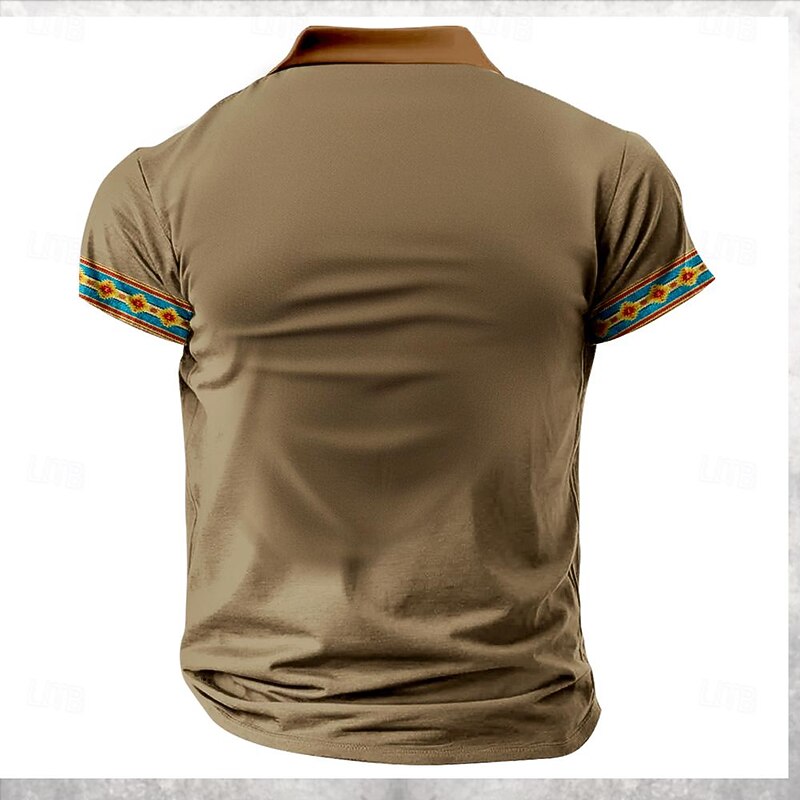 Men's Western Wear Polo Shirts Golf Shirt Short Sleeve Polo Shirts Collared Shirts Casual Vacation Wear Party Outfits Buttons 3D Print Spring & Summer Khaki2