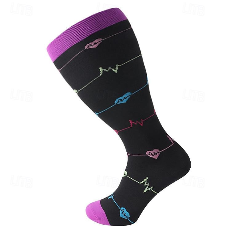 Compression Plus Size Socks Athletic Sports Socks Running Socks 1 Pair Color Block Tube Socks Breathable Sweat wicking Comfortable Gym Workout Football / Soccer Running Jogging Cycling Sports Heart2