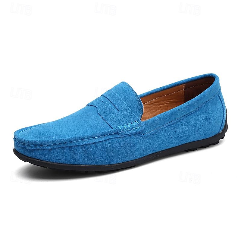 Men's Blue Faux Suede Driving Loafers – Lightweight Slip-On Shoes with Flexible Sole for Comfort and Style4