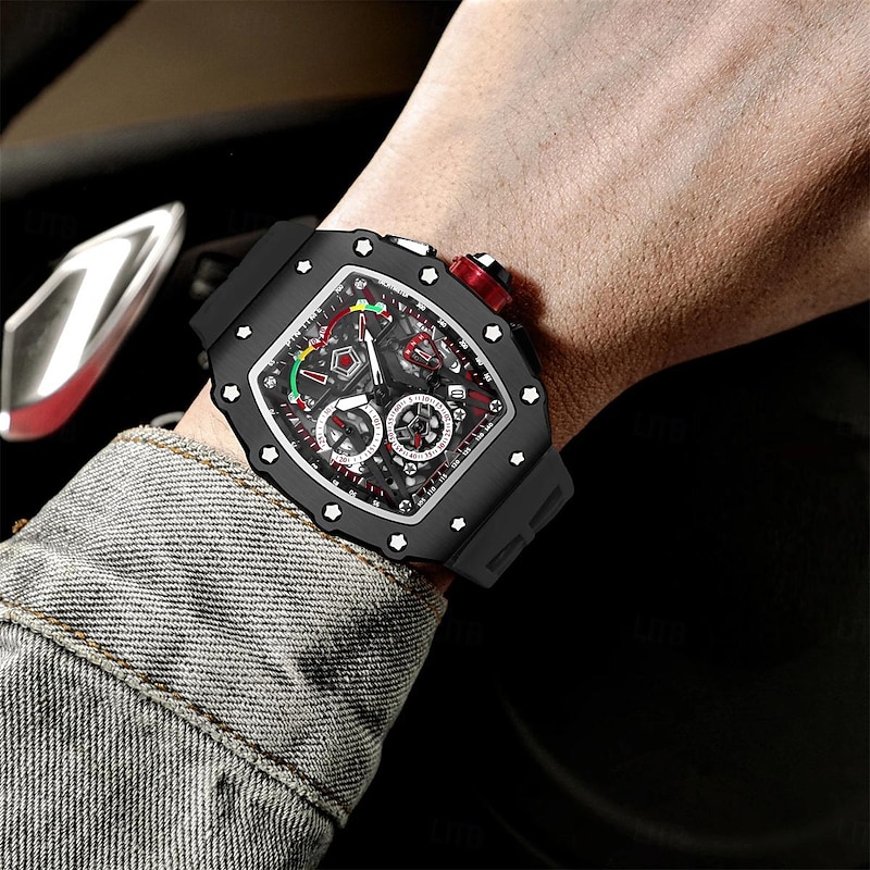 Men Quartz Watch Outdoor Sports Fashion Wristwatch Luminous Calendar Chronograph Waterproof Silicone Gel Watch4