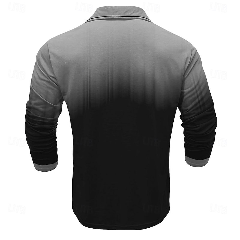 Men's Geometric Polo Shirts Golf Shirt Long Sleeve Polo Shirts Collared Shirts WorkWear Formal Wear Festival Wear 3D Print Buttons Fall & Winter Blue Orange Gray4