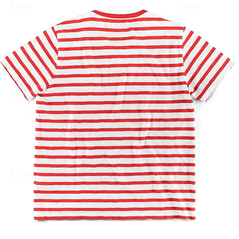 Men's T Shirt Tee Top Short Sleeves Crew Neck Summer Striped Fashion Designer Basic Front Pocket Vacation Street Going out Black Red Navy Blue Top Tee for Men4