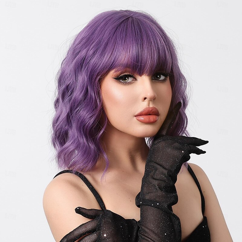 Synthetic Wig Straight kinky Straight Middle Part Layered Haircut Machine Made Wig 22 inch Purple / Blue Synthetic Hair Women's Cosplay Party Fashion Purple Halloween Wigs