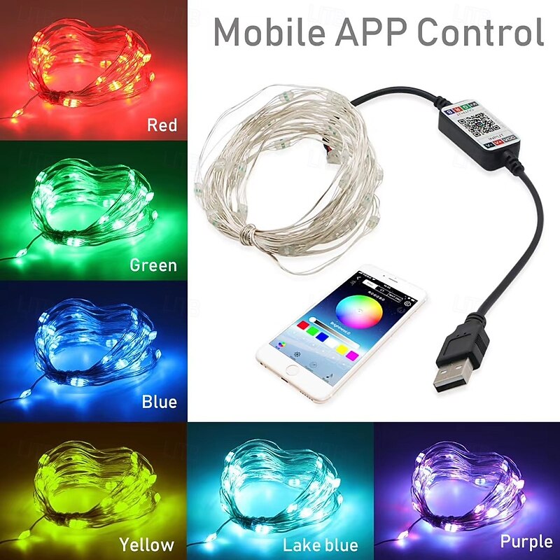 Smart USB Fairy String Lights Waterproof Multicolor Changing Lights for Christmas, Birthday, Party Indoor Outdoor Decorate, APP Remote Control4