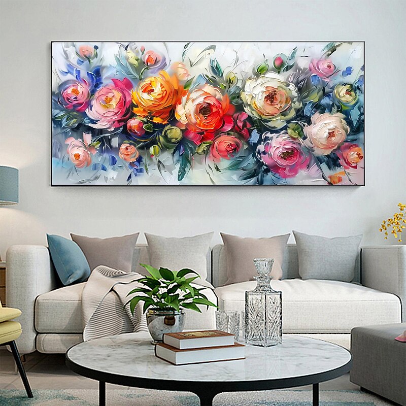 Handmade Original Colorful Flower Oil Painting On Canvas Abstract Floral Wall Art Decor Living Room Home Decor With Stretched Frame/Without Inner Frame Painting3