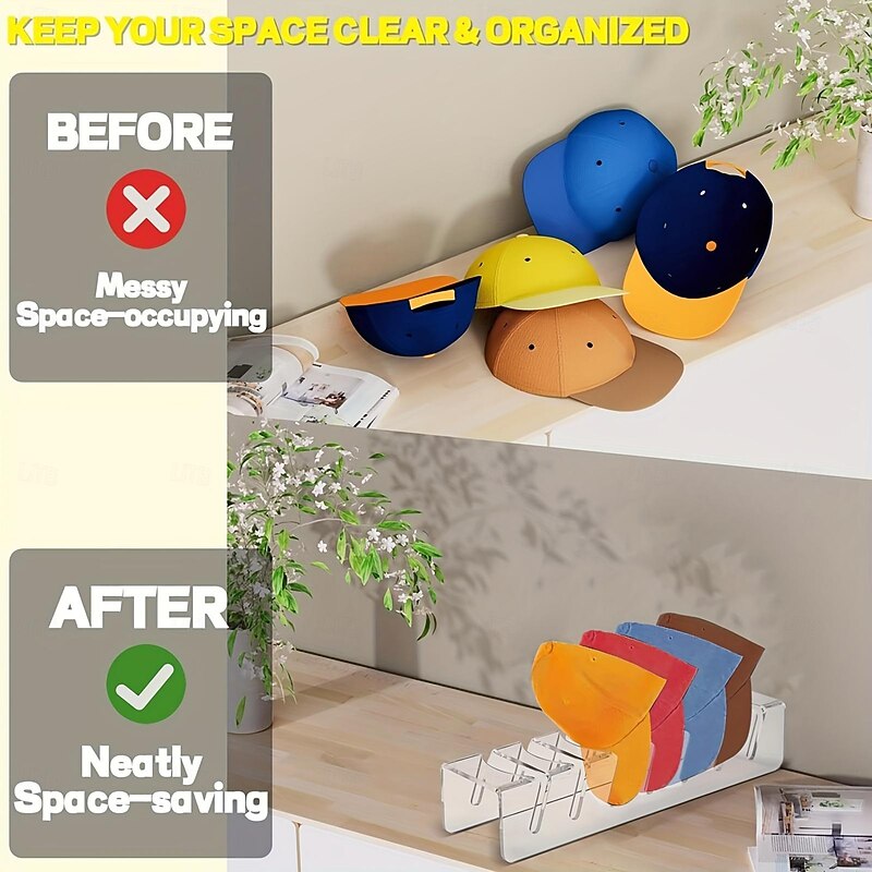 2pcs Acrylic Baseball Cap Holder Large Capacity Hat Rack Organizer Clear & Black Stable Plastic Desktop Display Stand for Caps - Dress Shop Cowboy Hat Storage - Hat Accessories2